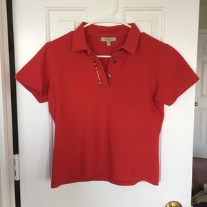 Boys Red Burberry polo with plaid 12